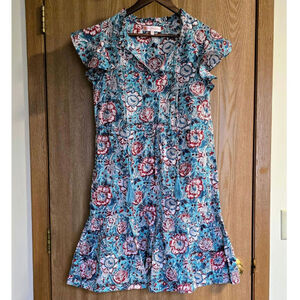 Jude Connally 100% Cotton Floral Short Flutter Sleeves Tiered Dress